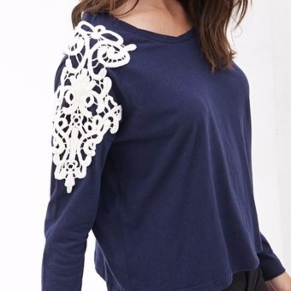 Forever 21 Tops - Forever 21 Crochet Embroidered Top Blue Sz. S